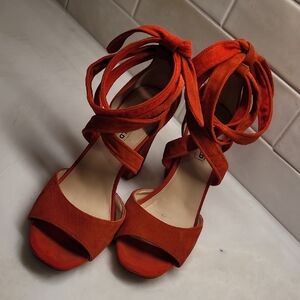Karl Lagerfeld Burnt Orange Suede Wrap-Ankle Heels
